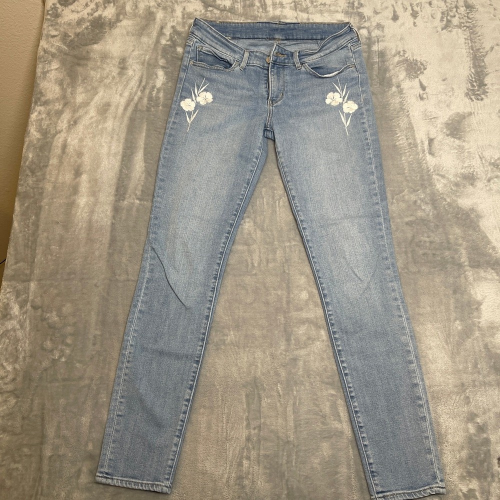 Levi's Womens Jeans W28 L30 Light Wash Embroidered Flowers